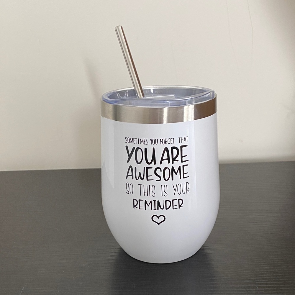 White Insulated Tumbler with Straw